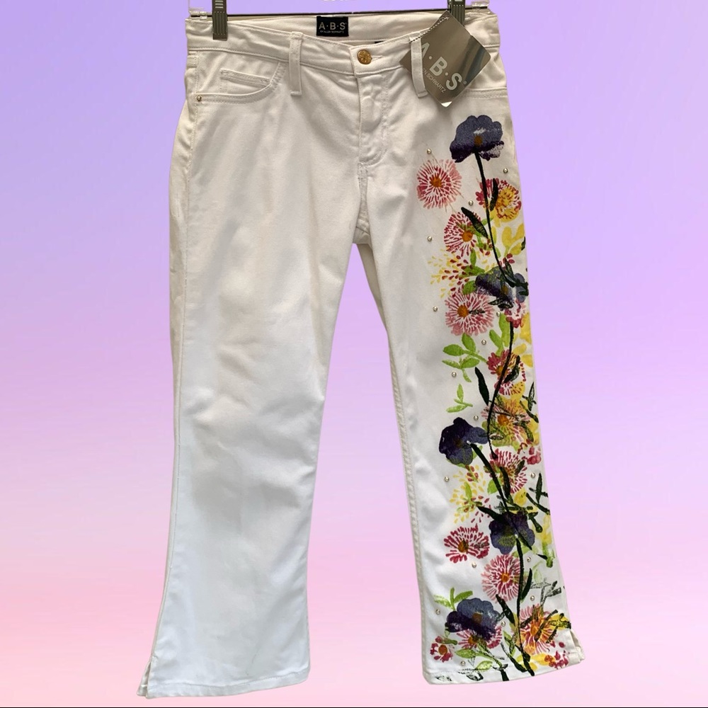 ABS Floral Crop White Jeans